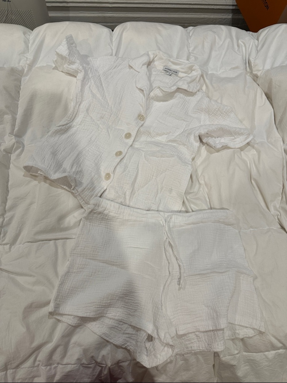Sincerely Jules White Gauze Button-Up Top & Drawstring Shorts Set